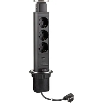 Elektrická zásuvka Strong StrongPower Elektrická zásuvka vytahovací, 3x 230V Schuko, 1x USB A/C, černá