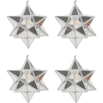 Vánoční dekorace Homea Ozdoby na stromeček, stříbrné hvězdy, 4 ks, průměr 7,5 cm