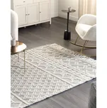 Koberec béžový/šedý vlněný 160 x 230 cm geometrický vzor se střapci ručně tkaný obývací pokoj ložnice boho moderní styl Beliani