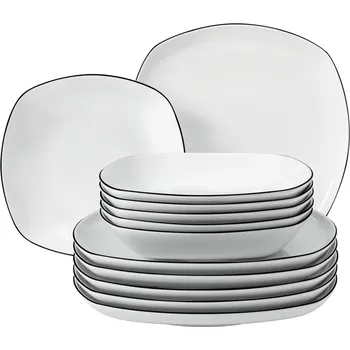 Talíř Jídelní sada 12 ks hranatá LIDO BLACK LINE, černá, Seltmann Weiden ▪ Kč 6880 ️ - Luxurytable.cz Seltmann Weiden