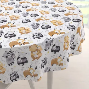 ubrus Dětský bavlněný kulatý ubrus Sandra SA-223 Zvířátka s mláďátky Ø 100 cm