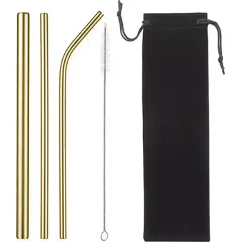 Kovová brčka Steels 1+1+1 s kartáčkem a sáčkem - zlatá