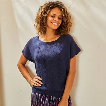 Dámská halenka Blancheporte Úpletová halenka s ažurou nám.modrá 50