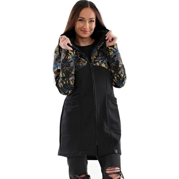 Dámský kabát BARRSA Softshellový kabát Double soft script Black/Tropic XL ČERNÁ|ŽLUTÁ