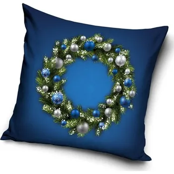 Povlečení Carbotex Vánoční povlak Vánoční věnec modrý 40 × 40 cm