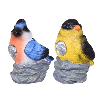 Zahradní dekorace Ptáček na kameni solární cementový 8x7x11cm MOM 6ks