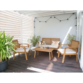 Zahradní sedací souprava světle béžová certifikované akáciové dřevo polštáře 4místná moderní design venkovní společenský set Beliani