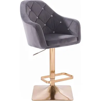 Barová židle LuxuryForm DESIGN Barová židle ROMA VELUR na zlaté hranaté podstavě - tmavě šedá