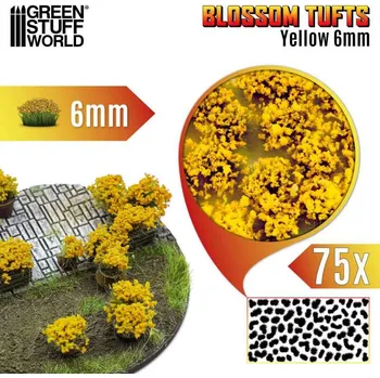 Plastikový model Blossom Tufts – samolepící květiny žluté, 6mm (75 ks)