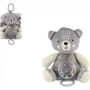 Teddies Medvěd/medvídek natahovací hrací strojek chrastítko plyš 17x20cm na kartě v sáčku 0+