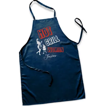 Gravírování Modrá zástěra Hot Grill Woman s vlastním jménem