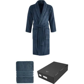 Pánský župan Pánský župan PREMIUM v dárkovém balení s ručníkem - Modrá, L + ručník 50x100cm + box, Soft Cotton