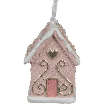 Vánoční dekorace Závěsná růžová ozdoba perníková chaloupka Gingerbread House - 4*4*6 cm