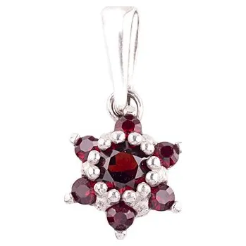 Přívěsek granát - stříbrný přívěsek - květina (1007) povrchová úprava: zlacené