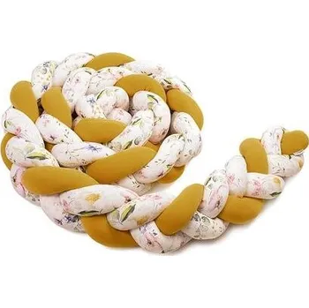 Dětsný nábytek T-TOMI Pletený mantinel 220 cm, mustard + flowers