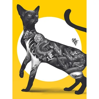 Plakát Plakát, Obraz - Japanese Cat Tattoo Yellow, Mark Harrison