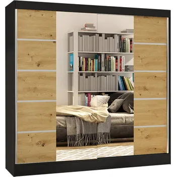 Šatní skříň Šatní skříň BASTI V šířka 200 cm - černá/dub artisan