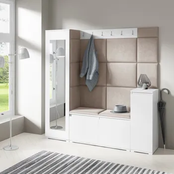 Šatní skříň Předsíňová stěna AMI 28 - se zrcadlem Světle hnědá Bílá