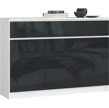 Šatní skříň Komoda K140 3D3SZ bílá/grafit lesk