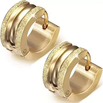 Náušnice Kruhové zlaté náušnice z oceli, vyvýšené pískované pásy, lesklý střed