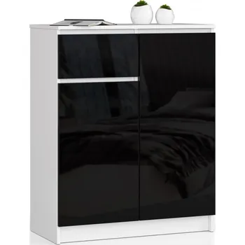 Šatní skříň Komoda K80 2D1SZ bílá/černá lesk
