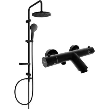 Vodovodní baterie Mexen Erik vanovo-sprchový set s dešťovou sprchou a vanovou termostatickou baterií Kai, černá, 77300205-70