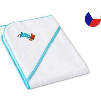 Osuška pro miminko s kapucí a výšivkou 75x75 Loďka bílá/světle modrá 350g