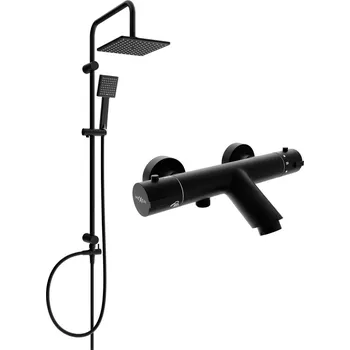 Vodovodní baterie Mexen Tord vanovo-sprchový set s dešťovou sprchou a vanovou termostatickou baterií Kai, černá, 77300200-70