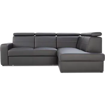 Sedací souprava Kožená rohová sedací souprava LUCIO II, pravá, černá (červená nit)