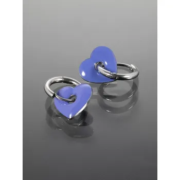 Náušnice Prosperk Náušnice ocelové kroužky s modrým srdcem S3254