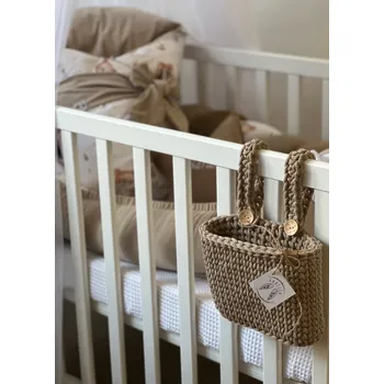 Příslušenství pro dětskou postel a kolébku Háčkovaný kapsář na postýlku - velký 30x20cm Barva: Béžová