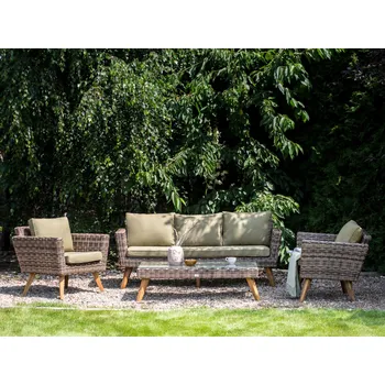 Zahradní sestava Zahradní souprava terasa olivová zelená ratan 2místná 2 křesla polštáře venkovní venkovská Beliani