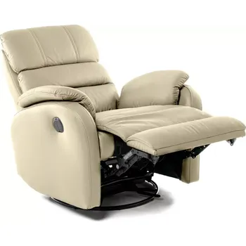 Křeslo Kožené houpací křeslo s elektrickým polohováním ELEGANT 1, krémová