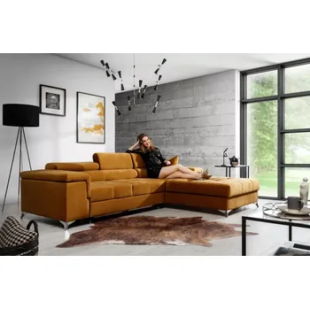 Sedací souprava Rohová sedací souprava Richard, pravá, zlatá (nube 45)