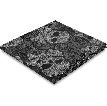 Šátek Černošedý hedvábný kapesníček do saka s lebkami a vzorem paisley - Bohemian Revolt