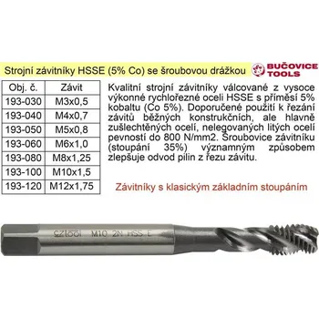 BUČOVICE TOOLS a.s. Strojní závitník M8x1,25 HSSE šroubová drážka Co 5%