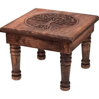 Konferenční stolek Vyřezávaný dřevěný stolek Strom života 23/30 cm