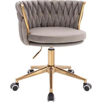 Otočné křeslo Glamour II velur na zlaté podstavě s kolečky - šedé