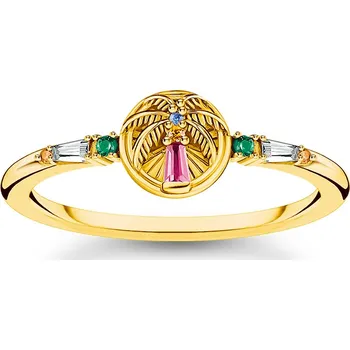 Šperk Thomas Sabo TR2457-488-7-54 Gold-plated prstýnek with palm tree and coloured stones