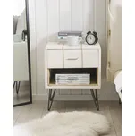 Noční stolek bílý umělá kůže 48 x 41 x 56 cm čalouněný tenké nohy 1 zásuvka ložnice Beliani