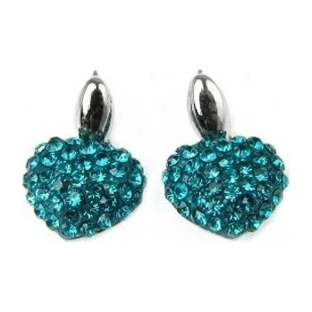 Náušnice Prosperk Náušnice ocelové srdíčka s krystalky - tyrkysové S4356