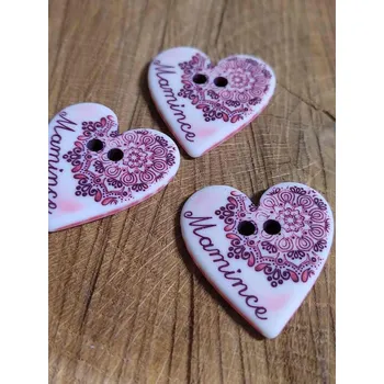 Knoflík Knoflík srdce "Mamince" 30x33 mm růžová