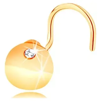 Piercing Zahnutý piercing do nosu ze žlutého 14K zlata - klenutý kruh s čirým zirkonem