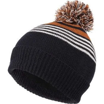 Čepice Chlapecká pletená čepice s bambulí Lewro POMPOM 4/7 Tmavě modrá, Bílá, Hnědá
