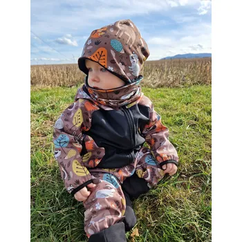 Yháček Softshellové kalhoty s beránkem Yháček, Lesní zvířátka hnědá Velikost: 98