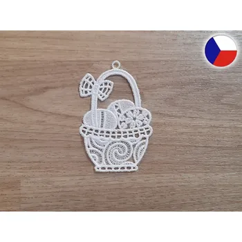 Velikonoční dekorace Vyšívaná krajková ozdoba - Velikonoční košíček