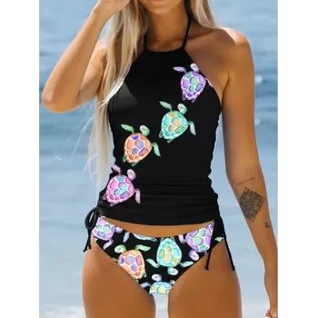 Dámské plavky Dámské plavky dvojdílné "tankini" mix barev a vzorů (Plus size S - 6XL) Barva: zelená - želvy, Velikost: 5XL