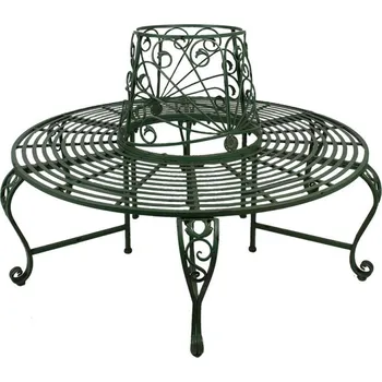 Zelená kovová dekorativní zahradní lavice kolem stromu Ivonia - Ø 152*89 cm