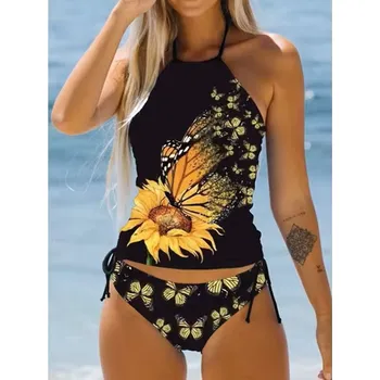 Dámské plavky Dámské plavky dvojdílné "tankini" mix barev a vzorů (Plus size S - 6XL) Barva: žlutá - slunečnice, Velikost: 4XL