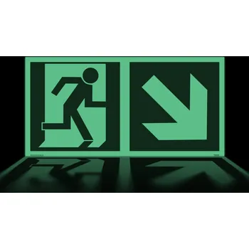 Traiva s.r.o. Nouzový východ (vpravo dolů) EN ISO 7010 Verze: Samolepka 200 x 100 mm tl. 0.4 mm - fotoluminiscenční - Kód: 16740